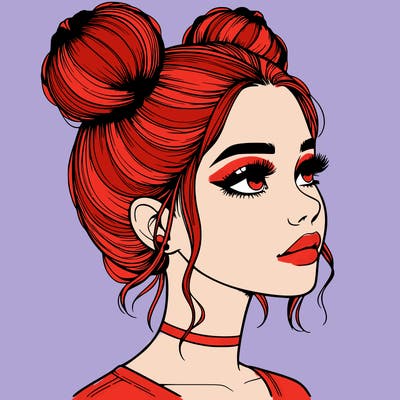 realistic girl with buns on the top of her head