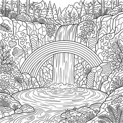 Immerse yourself in the breathtaking beauty of nature and the vibrant spirit of Pride with this stunning Punchbowl Waterfall coloring page. Featuring a magnificent rainbow arcing over cascading waters, it's a perfect blend of natural wonder and heartfelt celebration.
