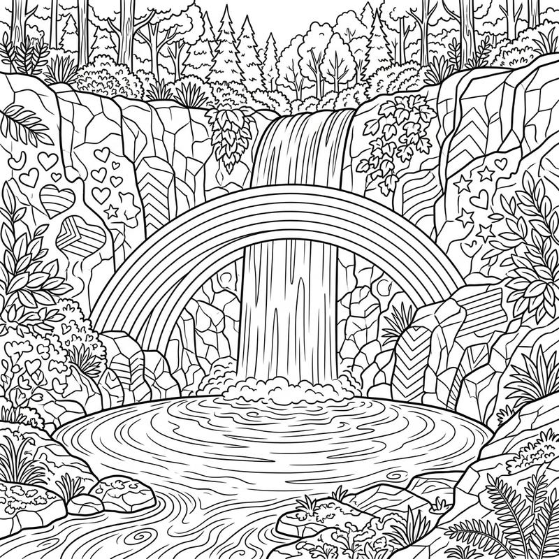 Immerse yourself in the breathtaking beauty of nature and the vibrant spirit of Pride with this stunning Punchbowl Waterfall coloring page. Featuring a magnificent rainbow arcing over cascading waters, it's a perfect blend of natural wonder and heartfelt celebration.
