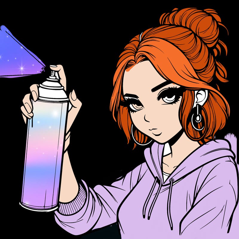 a realistic girl spray painting