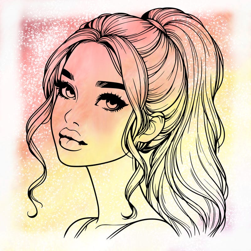 realistic girl with a ponytail on her hair and lips