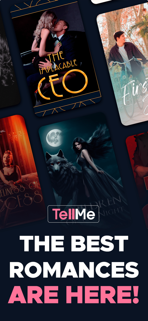 Interactive Stories - TellMe - Una colección de portadas de historias de romance y misterio interactivas de la aplicación TellMe.