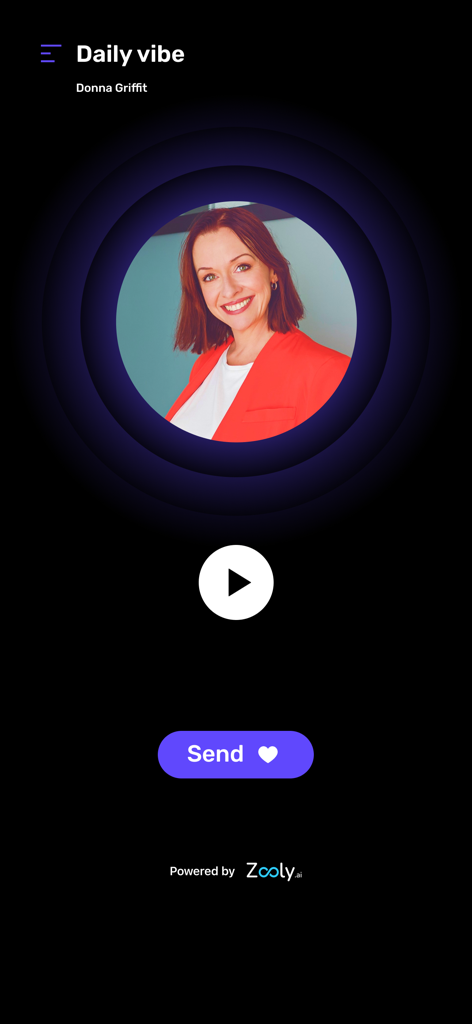 Zooly AI - Zooly AI app screen showing the daily vibe feature with a motivational persona named Donna Griffit.