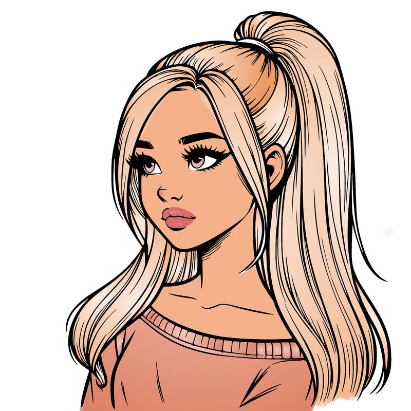 realistic girl with a high ponytail