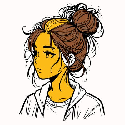 realistic teenage girl with a messy bun