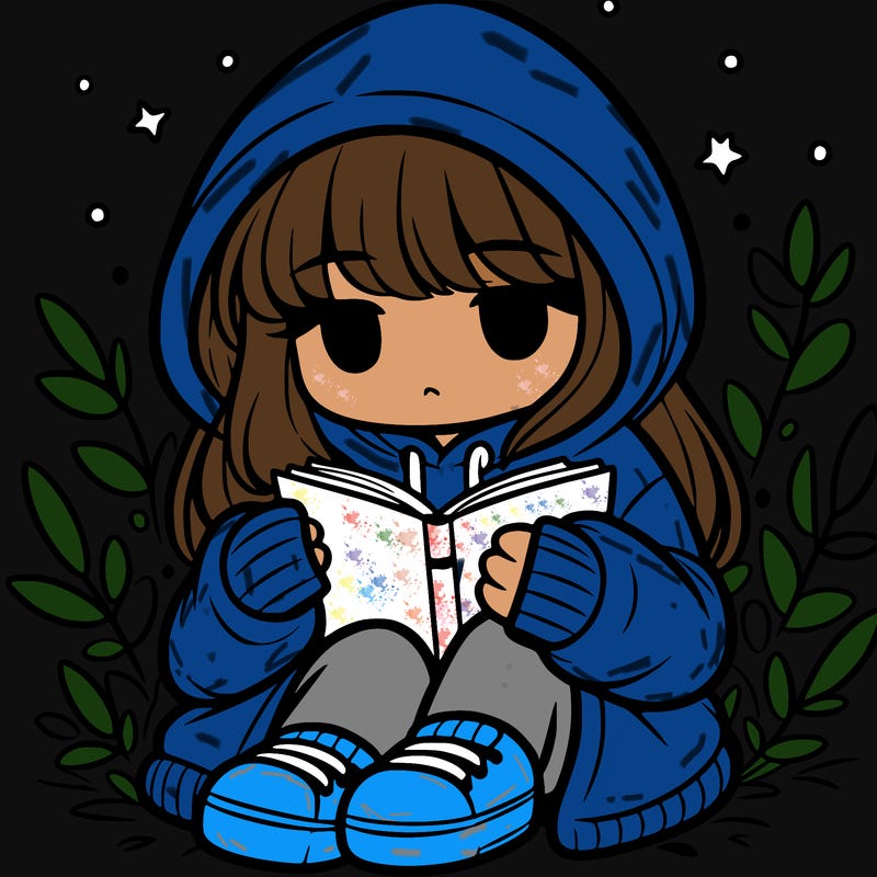 girl in oversized hoodie reading a book
