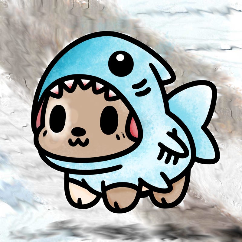 cute dog wearing a shark costume