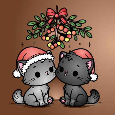 christmas kittens under mistletoe