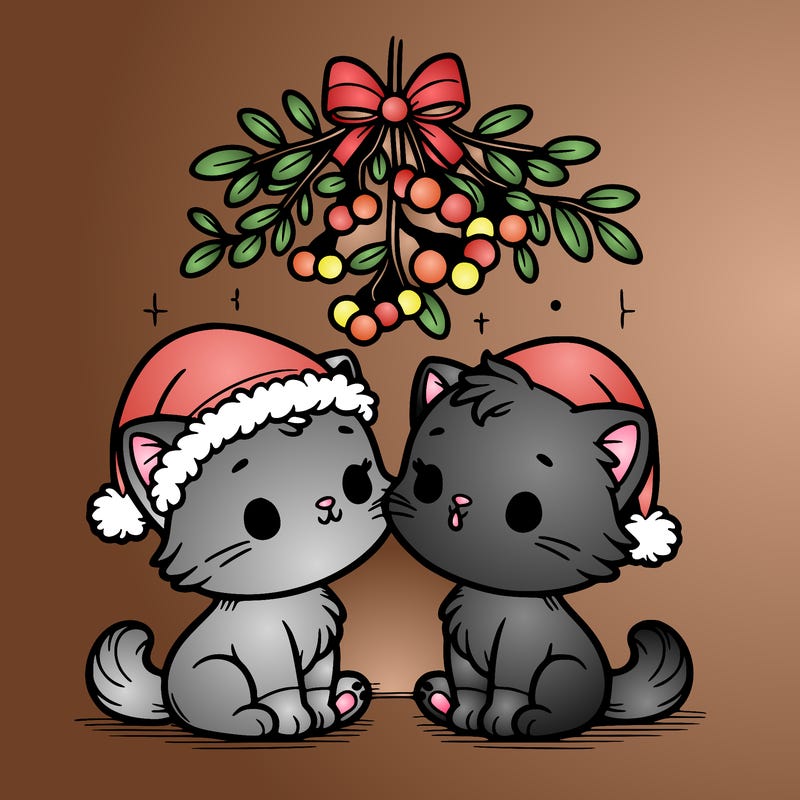 christmas kittens under mistletoe