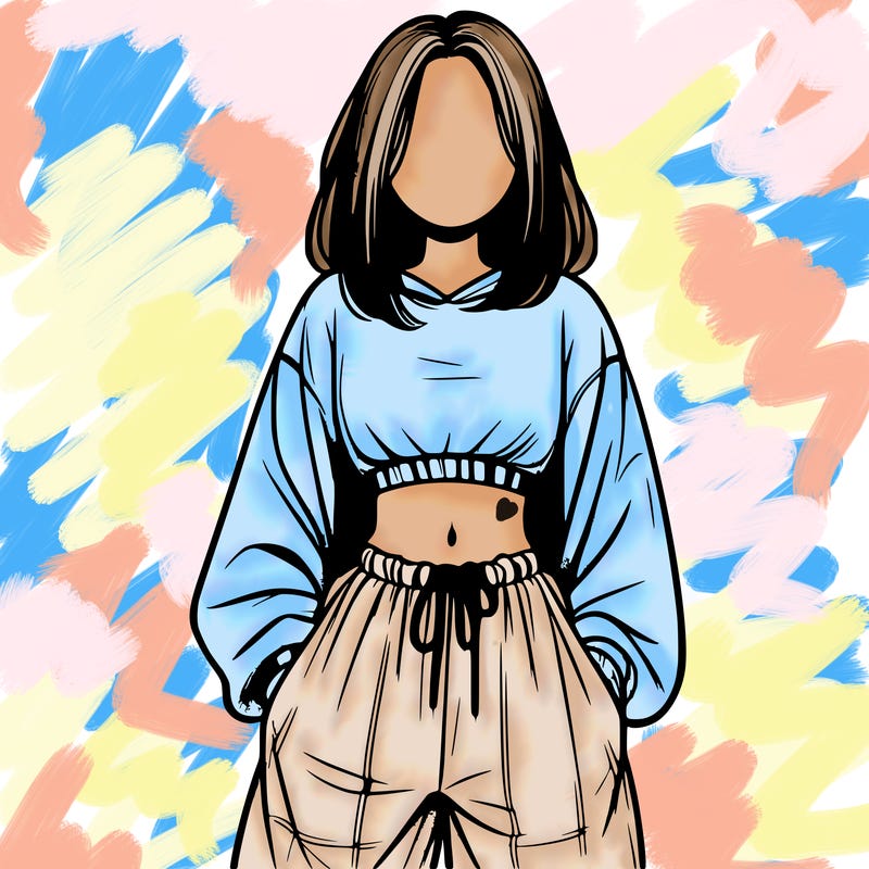 realistic girl faceless with baggy pants and a crop top