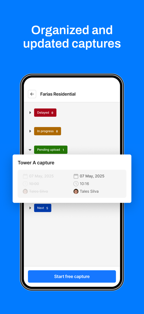 VISI (by Construct IN) - Interface of VISI app displaying organized construction site captures and project status