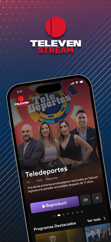 Televen Stream app interface on a smartphone showing the sports program Teledeportes