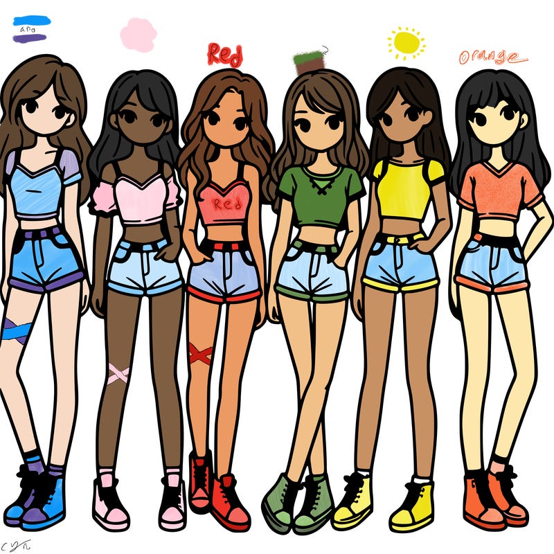 a group of girls wearing crop tops and shorts