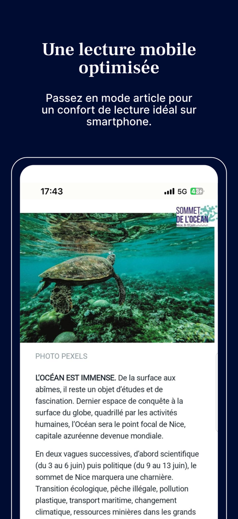 NVM : Info Nice, Var, Monaco - NVM app optimized article reading mode on a smartphone
