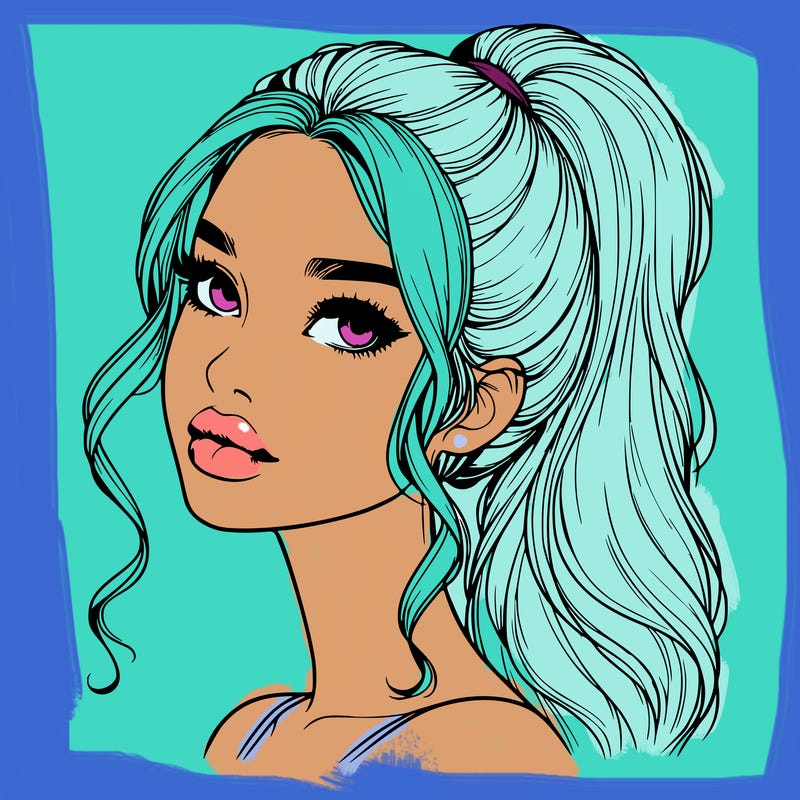 realistic girl with a ponytail on her hair and lips