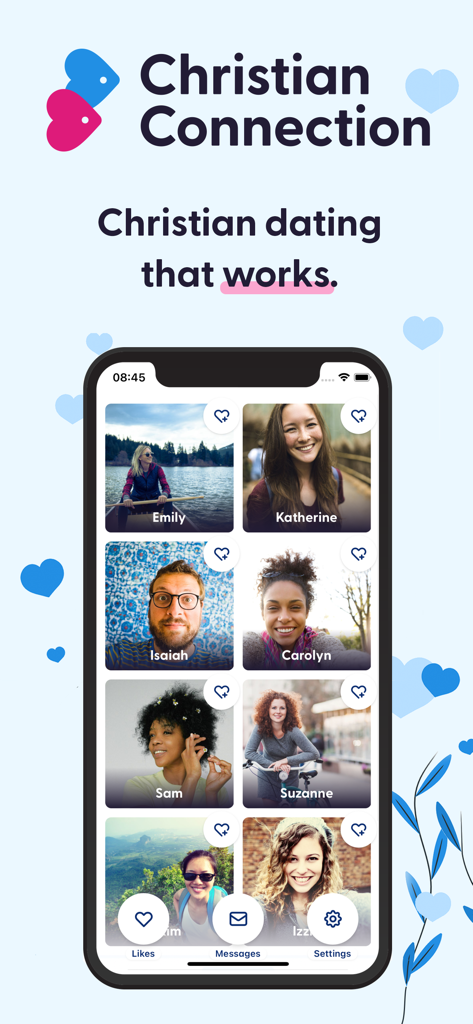 Screenshot of the Christian Connection app interface displaying a grid of verified user profiles for christian dating.