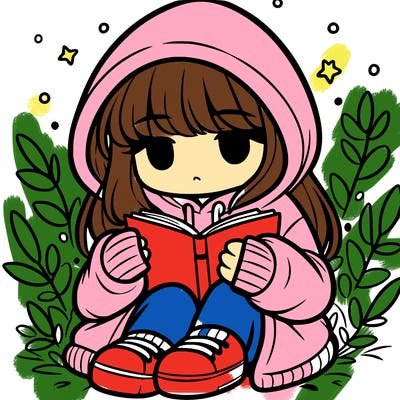 girl in oversized hoodie reading a book