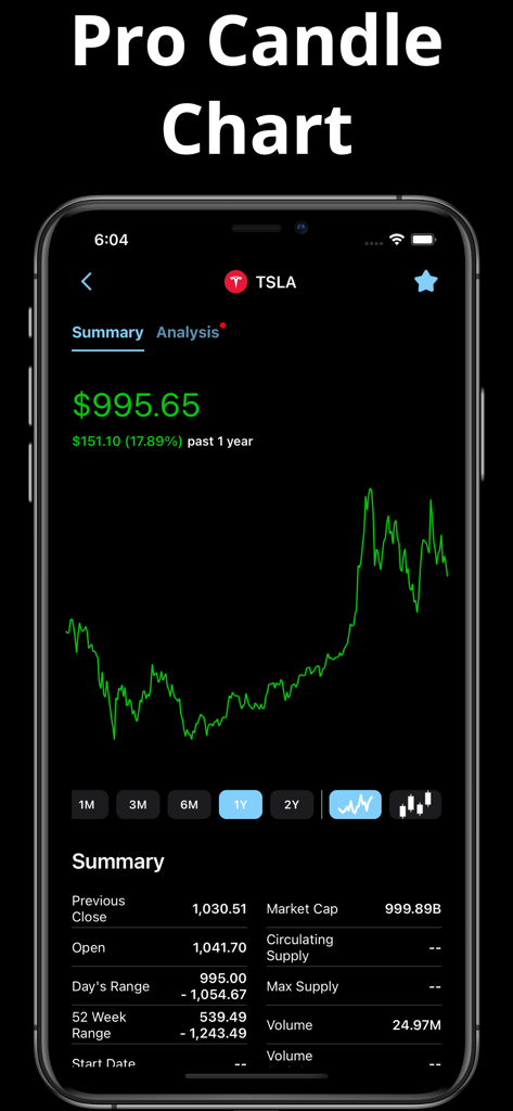 Professional stock analysis chart for Tesla showing price trends and market summary