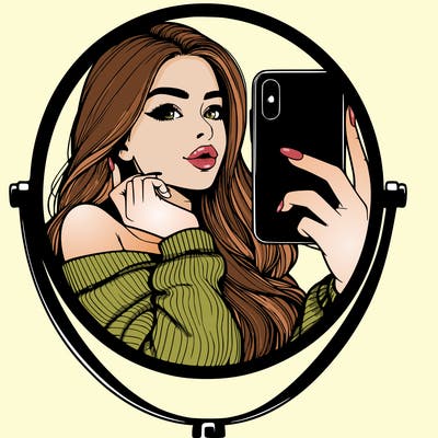 realistic girl taking mirror selfie beautiful