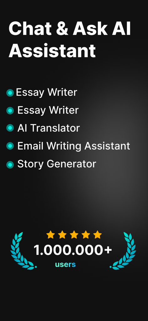 IA Chatbot Assistant - GemAI - IA Chatbot Assistant GemAI App-Oberfläche mit Schreib- und Übersetzungsfunktionen und über einer Million Nutzern