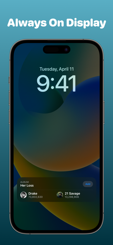 iPhone lock screen showing SongView music live activity with album and artist information