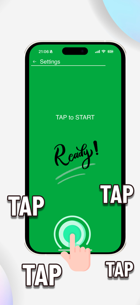 Reaction trainer for FPS games - Start screen of the reaction trainer app with a prompt to tap to begin training.