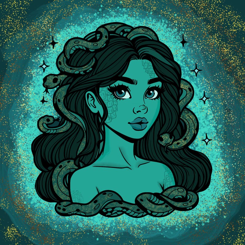 realistic girl with snakes as hair