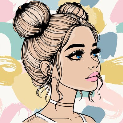 realistic girl with buns on the top of her head
