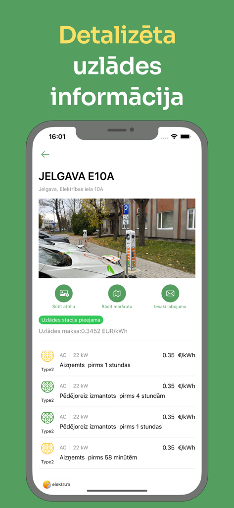 Detailed EV charging station information and availability in Latvia on the EV Life LV app
