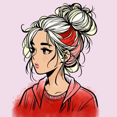 realistic teenage girl with a messy bun