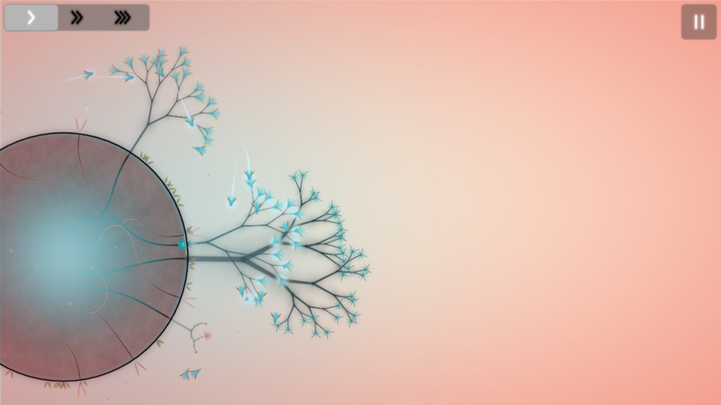 Eufloria HD - Eufloria HD gameplay showing bioluminescent plants growing on a dark asteroid