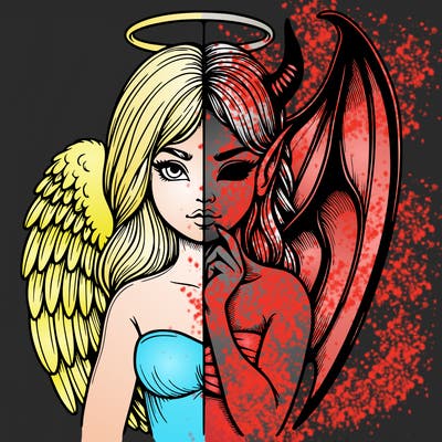 realistic angel half demon