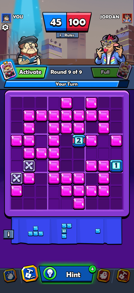 Duelo de puzles de bloques multijugador en tiempo real entre dos jugadores en Block Heads