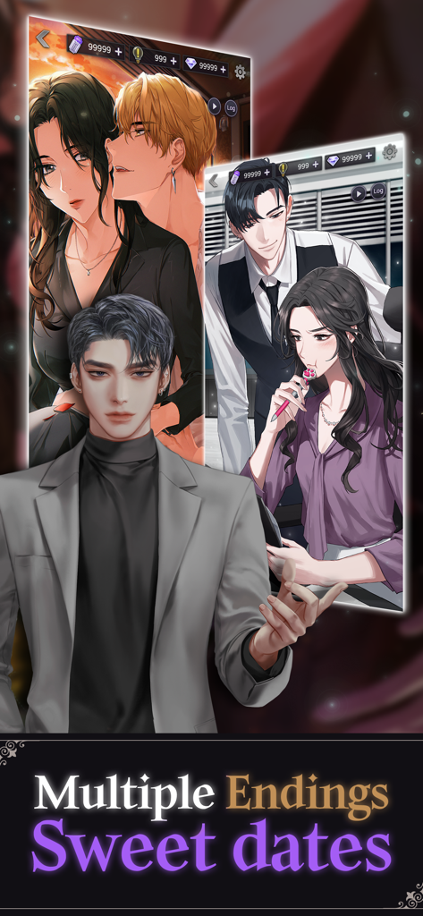 BloodKiss : Vampire romance - Anime characters from the BloodKiss game showing romantic scenes and multiple endings