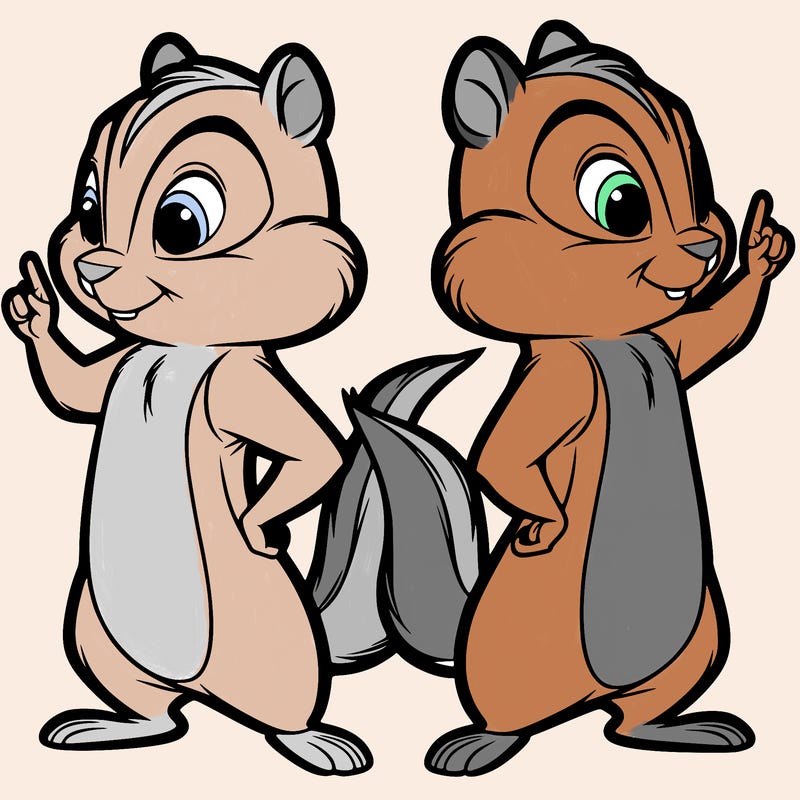 two tamias standing up split realistic