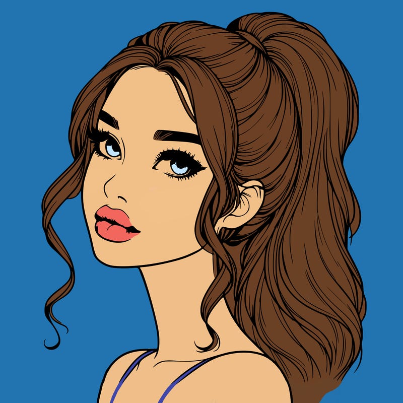 realistic girl with a ponytail on her hair and lips