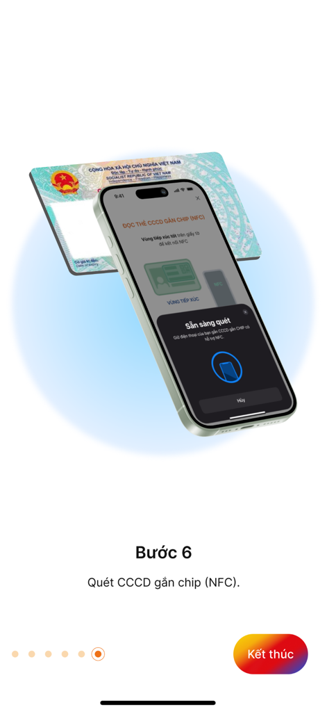 Smartphone using NFC to scan a Vietnamese chip embedded identity card in the HPO app
