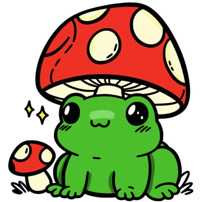 a cute frog with a mushroom hat