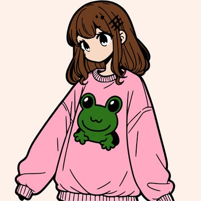 girl wearing frogging sweatshirt