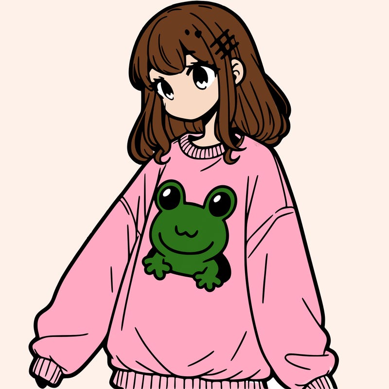 girl wearing frogging sweatshirt