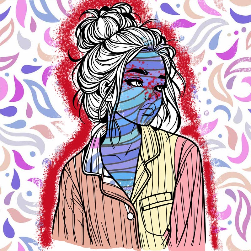 realistic woman with pajamas on and a messy bun