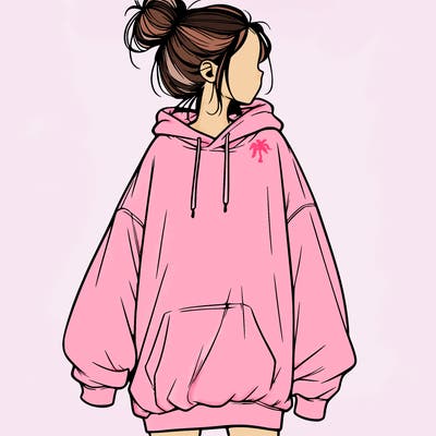 realistic girl with a oversized sweatshirt on and a bun
