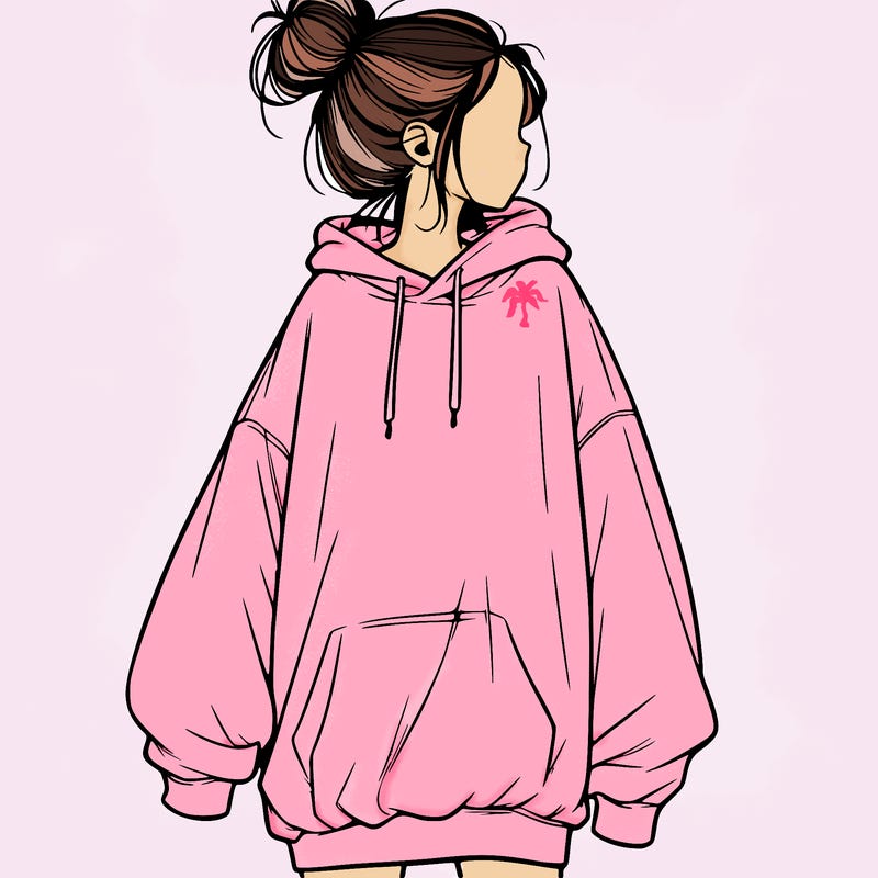 realistic girl with a oversized sweatshirt on and a bun