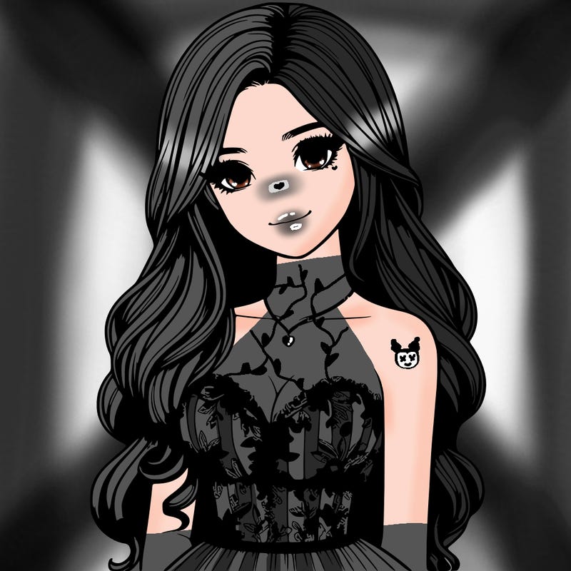 realistic girl with long hair and pretty prom dress