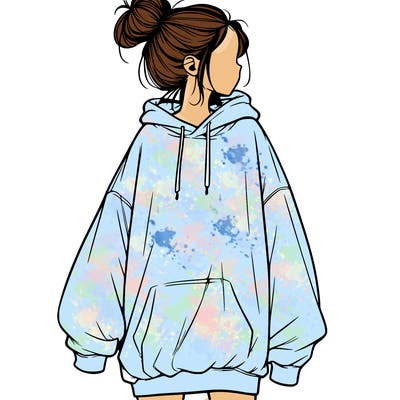realistic girl with a oversized sweatshirt on and a bun