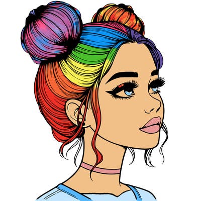 realistic girl with buns on the top of her head