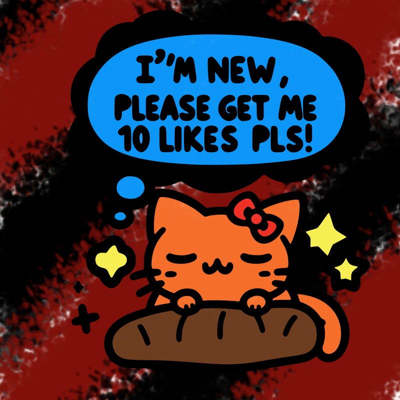 kitty taking a nap dream talking and saying "i'm new, please get me at least 10 likes pls!!"