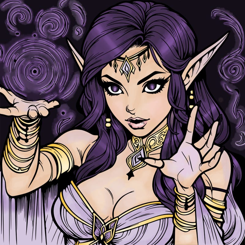 realistic scary beautiful elf sorceress casting spell