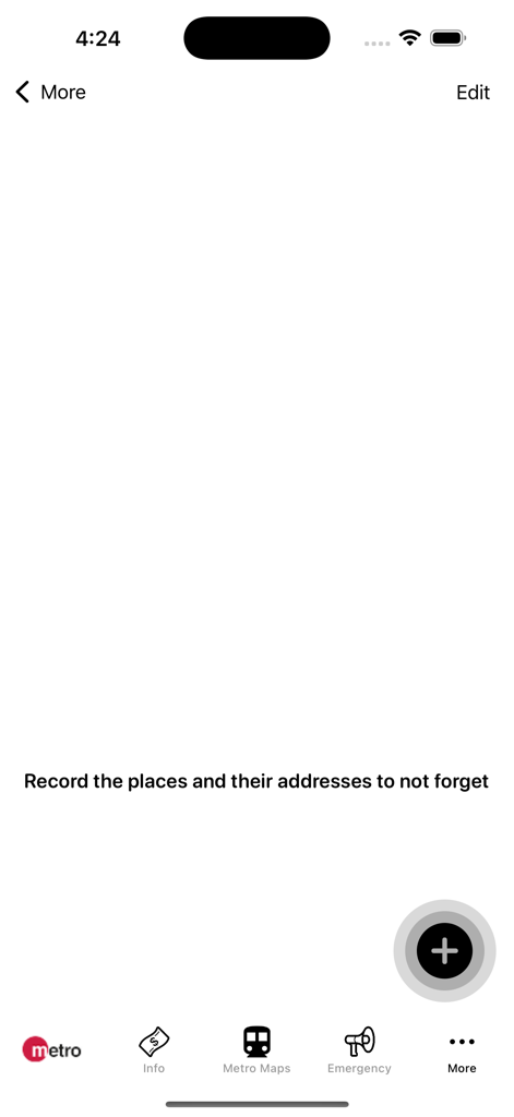 Pantalla de notas de la aplicación Valencia Subway Map para guardar ubicaciones y direcciones