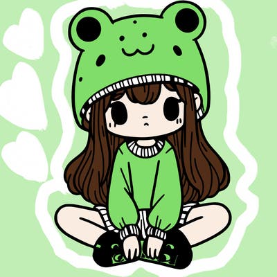 a girl wearing a frog hat and some frog socks